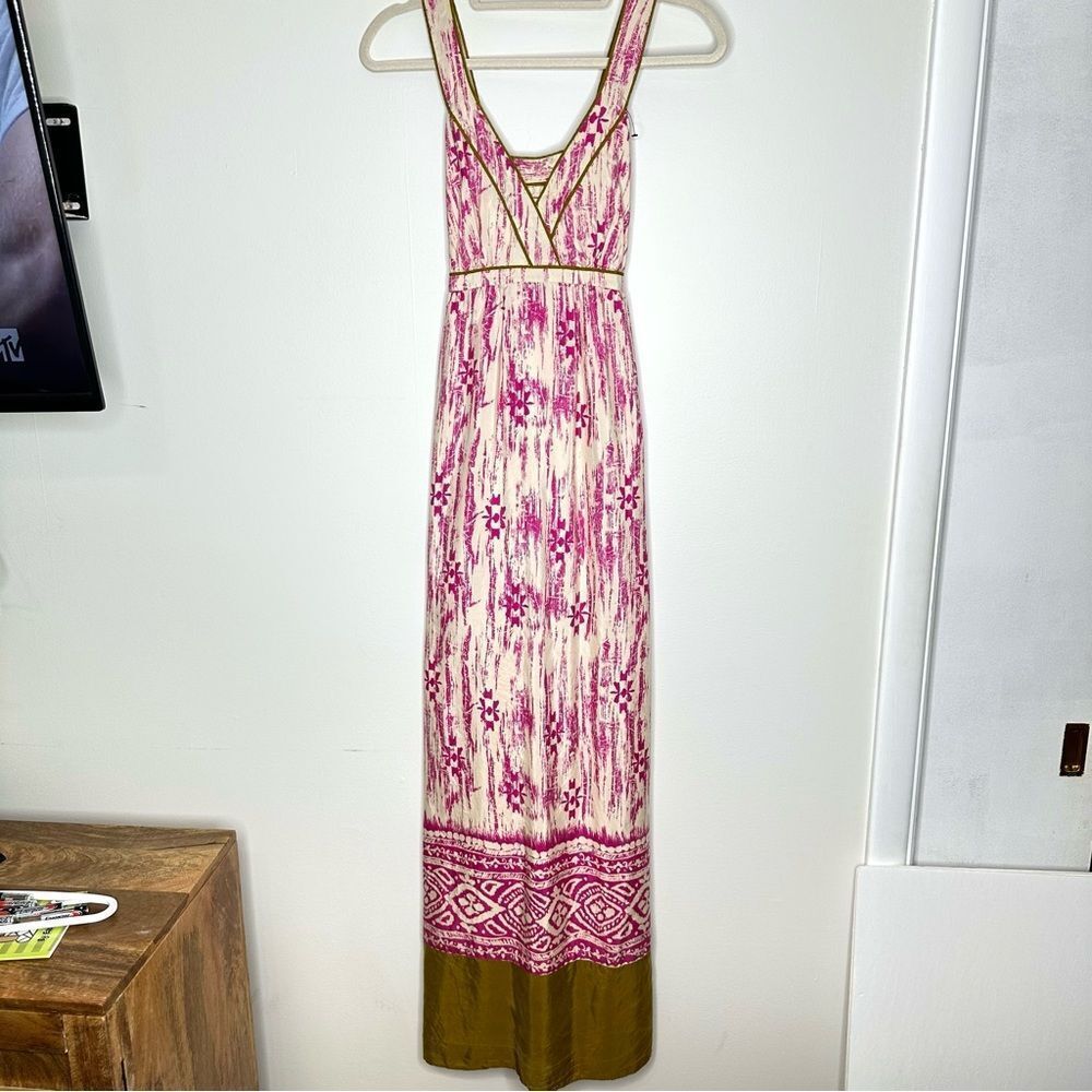 New Ann Taylor Loft 100% Silk Maxi Dress Criss-Cross Straps Sz 8 Elastic Back